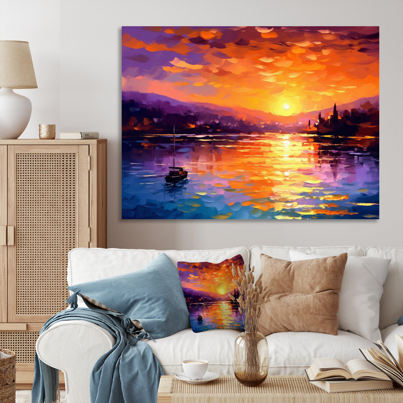 Coucher de soleil avec des reflets colorés III - Coastal Sunset, reproduction d'art sur toile, Toile tendue