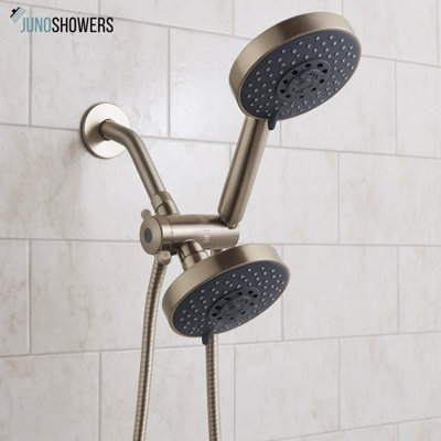 Pomme de douche double 5 fonctions avec douchette à main Juno - nickel brossé