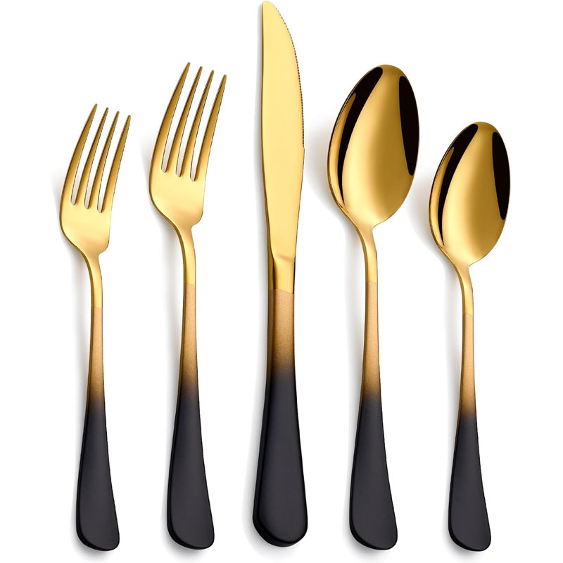 20-Pieces Stainless Steel Black Gold Handle Flatware Set