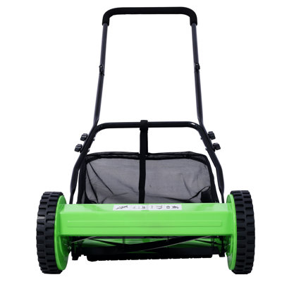 GRE 14-Inch 5-Blade Push Reel Lawn Mower with Grass Catcher, Green Steel Manual Cutter