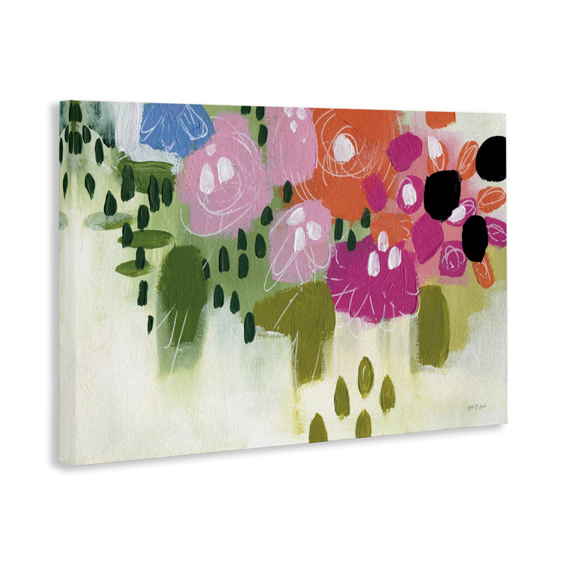 Art mural abstrait sur toile à motif floral brossé par Yvette St. Amant, H 16 po x l 24 po