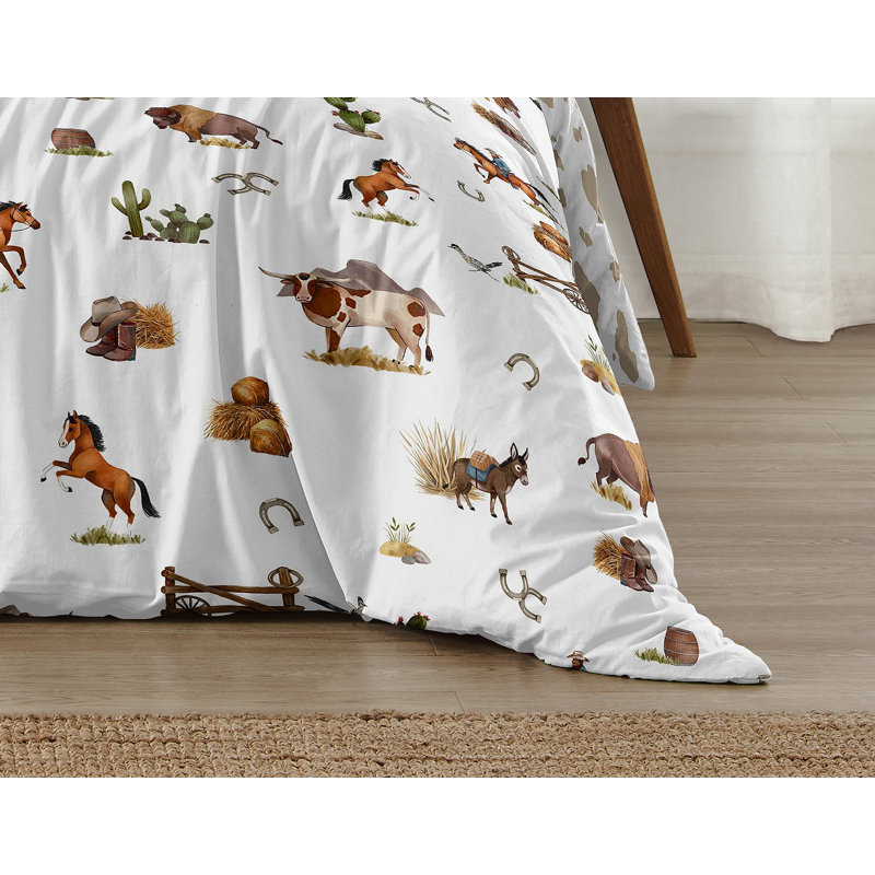 Western Cowboy White Microfiber Full Bedding Set