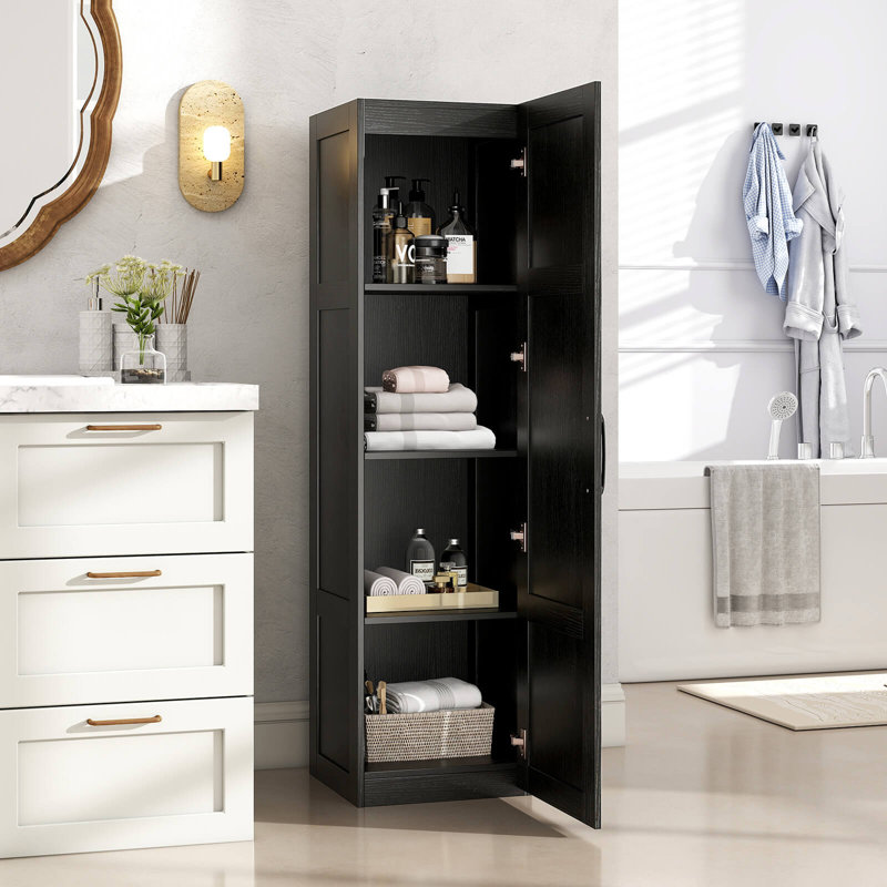 4-Tier Storage Cabinet with Door Freestanding Bathroom Cabinet for Small Space Black