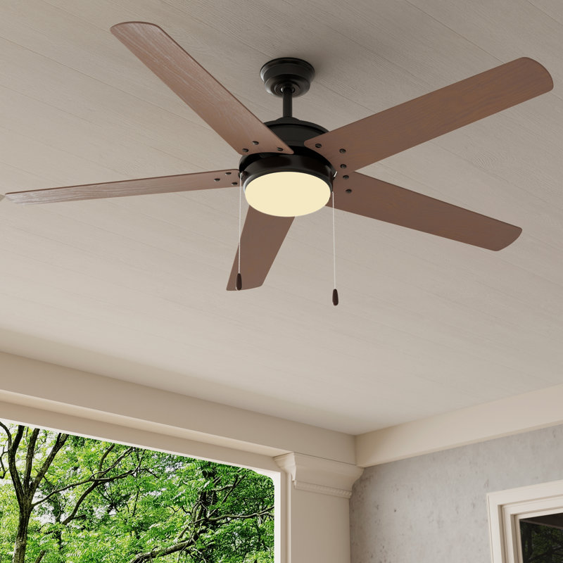 Whirl 60'' Ceiling Fan with LED Lights, Forged Black with Toasted Oak Blades