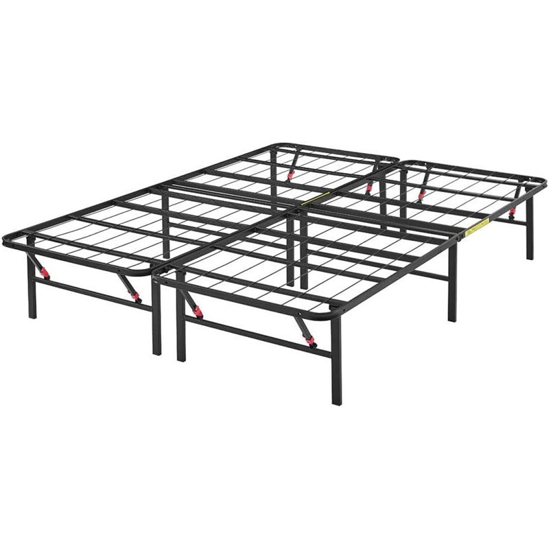 Structure de lit avec rangement, plateforme en métal pliable, acier robuste, aucun sommier requis, hauteur de 14 po, installation sans outil, pleine grandeur, noir