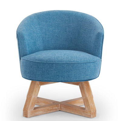Classic Linen Fabric Swivel Lounge Chair | 360° Freely Rotating with Cross-Shaped Solid Wood Base & Legs | Comfortable Accent Chair for Living Room, Bedroom, Office & Dresser