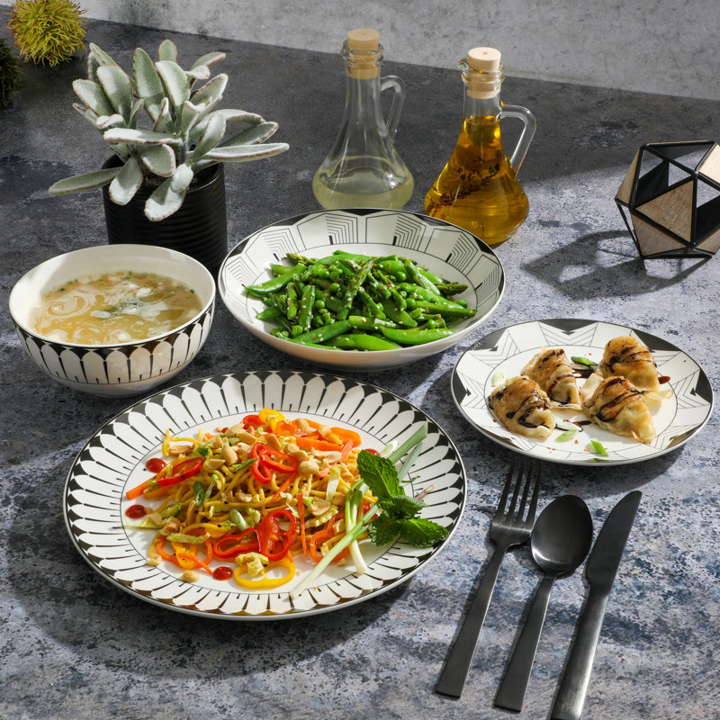 Aracama 16 Piece Double Bowl Decorated Dinnerware Set