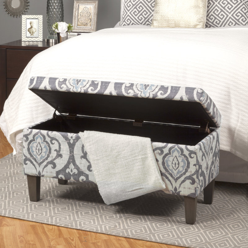Grand banc de rangement décoratif de 36 po de largeur Chantrell, Bleu damas