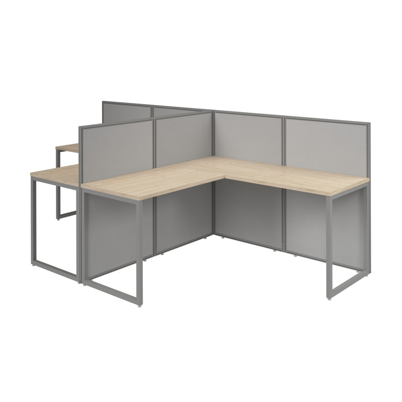 Easy Office L-Desk Office Suite Benching Workstation - Reversible, Natural Elm