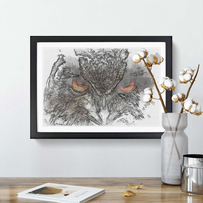 Great Horned Owl in Abstract - Picture Frame Graphic Art Print, Black Framed, 27cm H x 36cm W x 2cm D