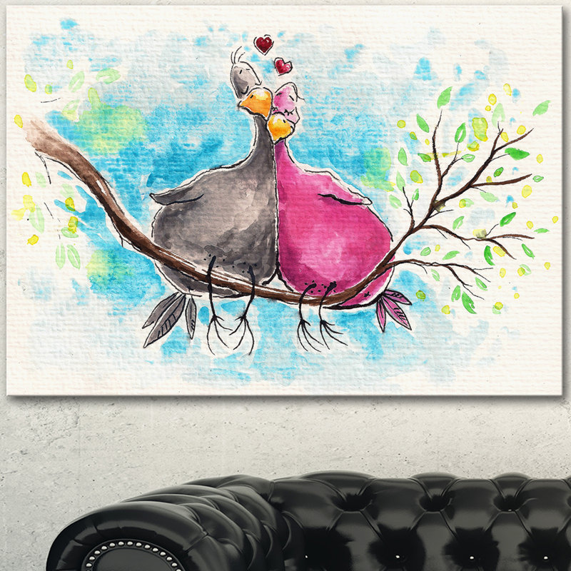 «Two Birds in Love on Branch», impression sur toile tendue, H 16 po x l 32 po