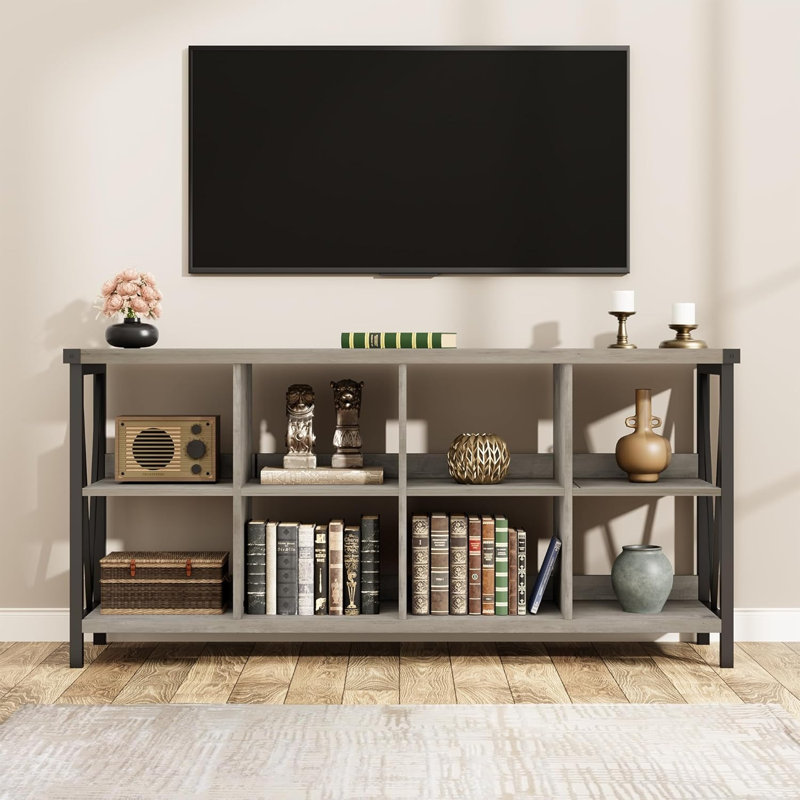 8 Cube Storage Organizer Bookcases, 3 Tier Metal Horizontal Bookcase, Grey