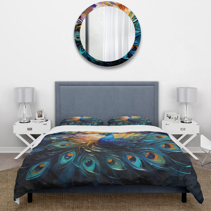 Peacock Feather Drips II - Ensemble de housse de couette Peacock - Microfibre de polyester