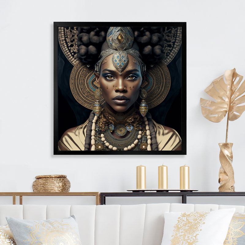 «Maspeth Tribal African Woman II», reproduction d'art sur toile encadrée, Toile avec cadre, H 16 po x l 16 po, Noir
