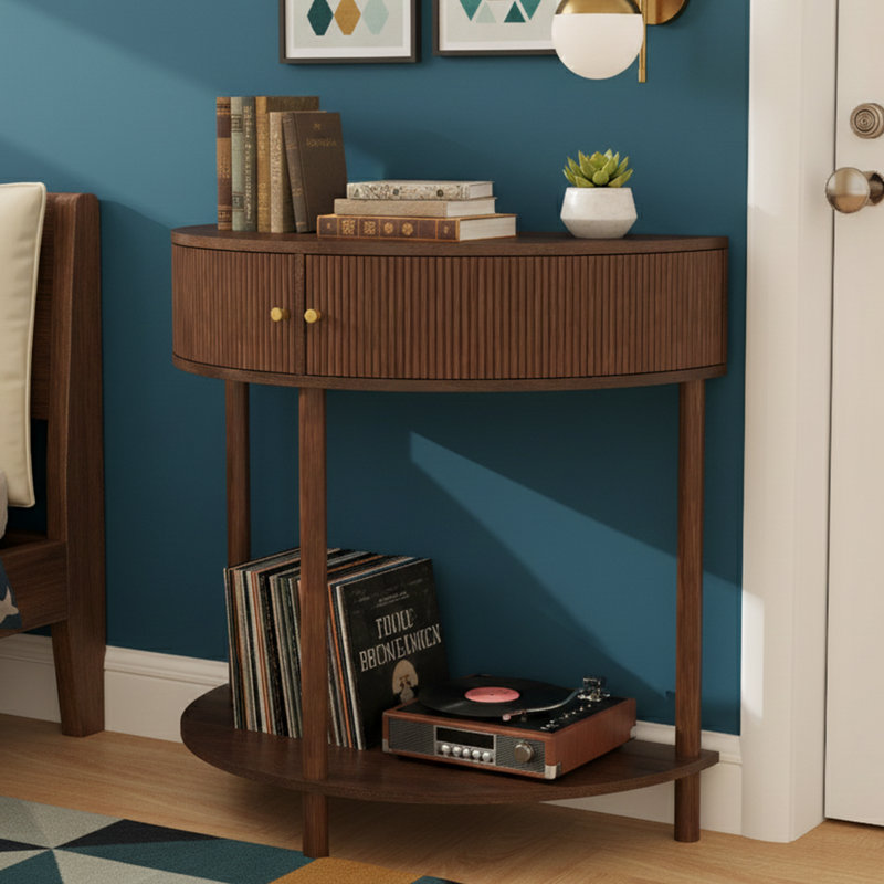 Console 31,5 pouces avec tiroirs 3D Wave, finition grain de bois brun, double rangement, Brun