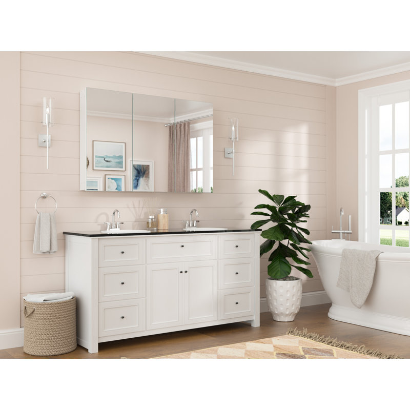 Husai Recessed or Surface Mount Aluminum Frameless Medicine Cabinet With Mirrored Door and Adjustable Shelves, White