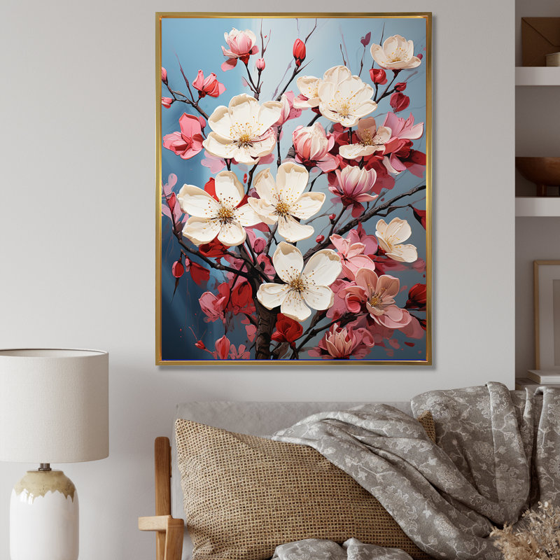 Dogwood Blossoms Bouquet - impressions sur toile de cornouiller, Cadre flottant doré, H 32 po x l 16 po