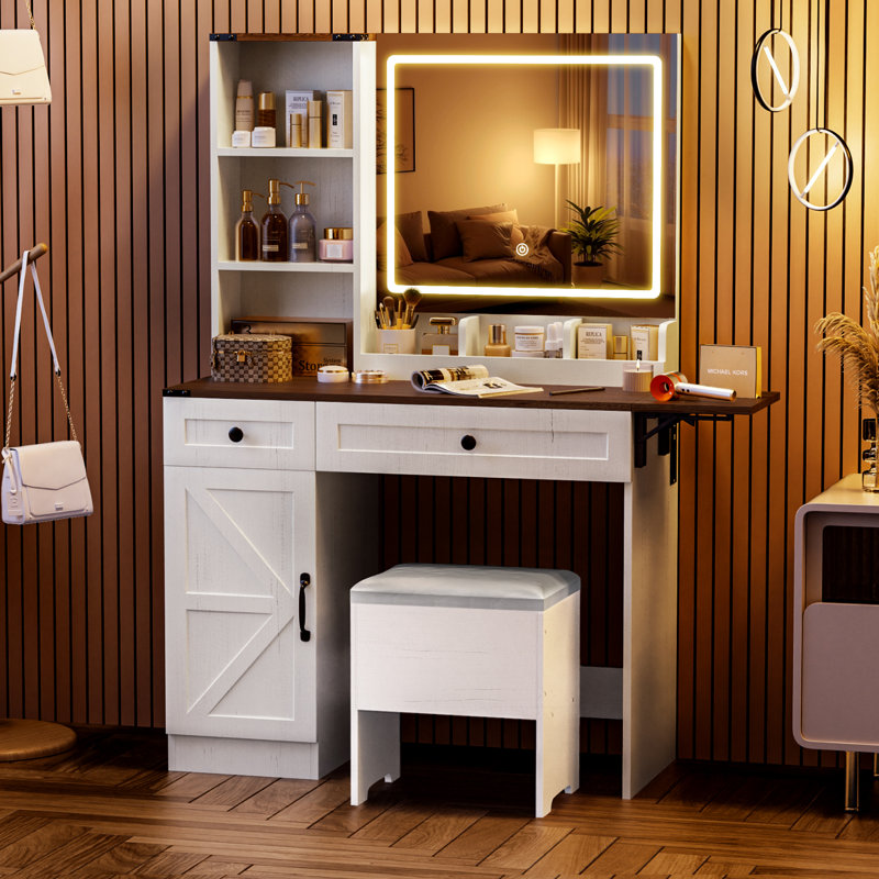 Meuble-lavabo blanc moderne 44,1 po avec lumières Nadkar