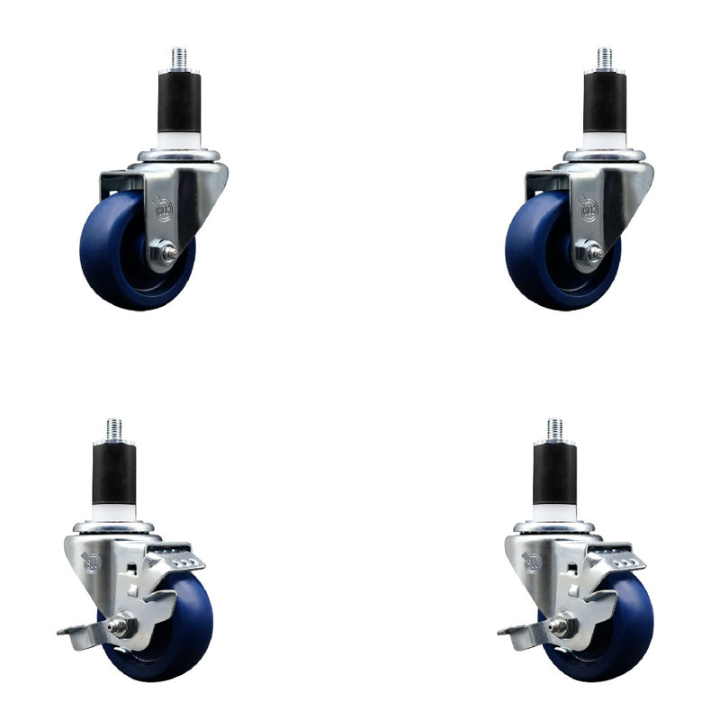 Ensemble de roulettes extensibles pivotantes en polyuréthane solide 3 pouces 3 pouces 1/2 pouces SCC