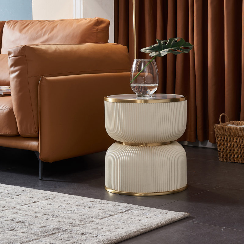 Glass Top End Table, Beige