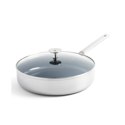 Blue Diamond Cookware Tri-Ply Stainless Steel Ceramic Nonstick, 3.75QT Saute Pan Jumbo Cooker With Lid, PFAS-Free, Multi Clad, Induction, Dishwasher Safe, Oven Safe, Silver