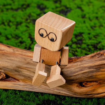 Shaking Wooden Man Figurine with 12 Magnetic Changeable Faces,  For Car Dashboard, Handmade Stress Relief Gift
