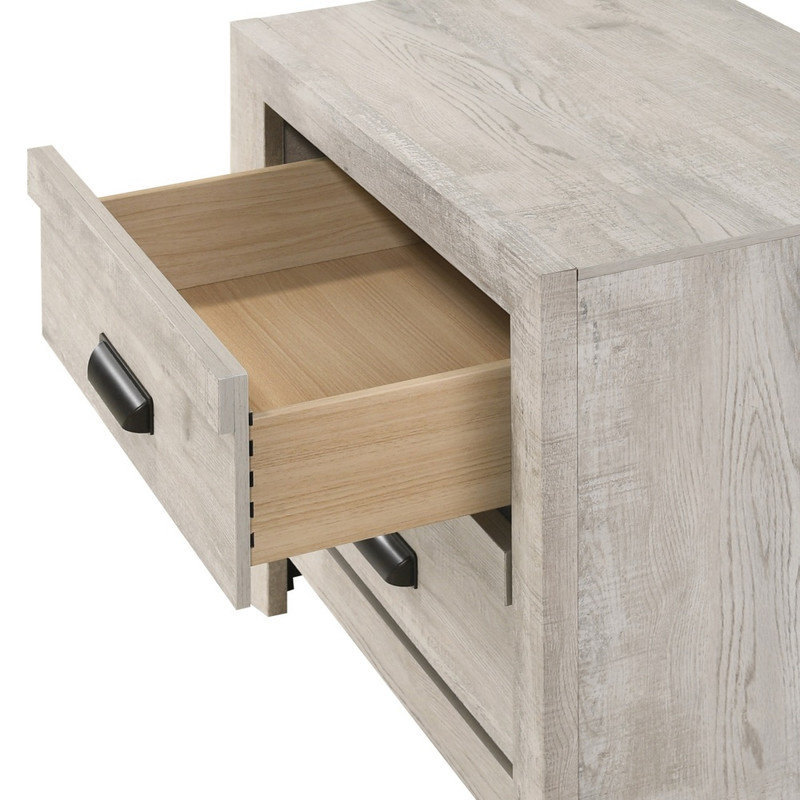 Contemporary Rustic Beige Grey Wooden Nightstand End Table with Two Storage Drawers