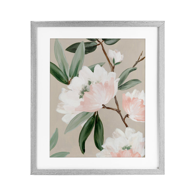 «Rose Elegance Foliage», reproduction encadrée sous verre, design par Alex Black, H 16 po x l 13 po, Cadre de ferme gris