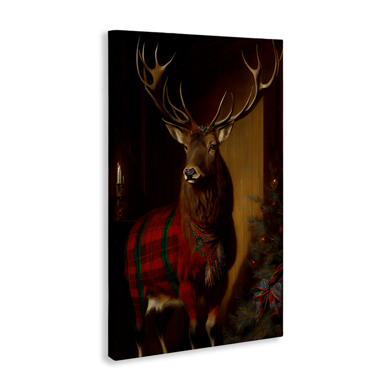Toile de cerf à carreaux festive, design par Sasha, H 24 po x l 10 po