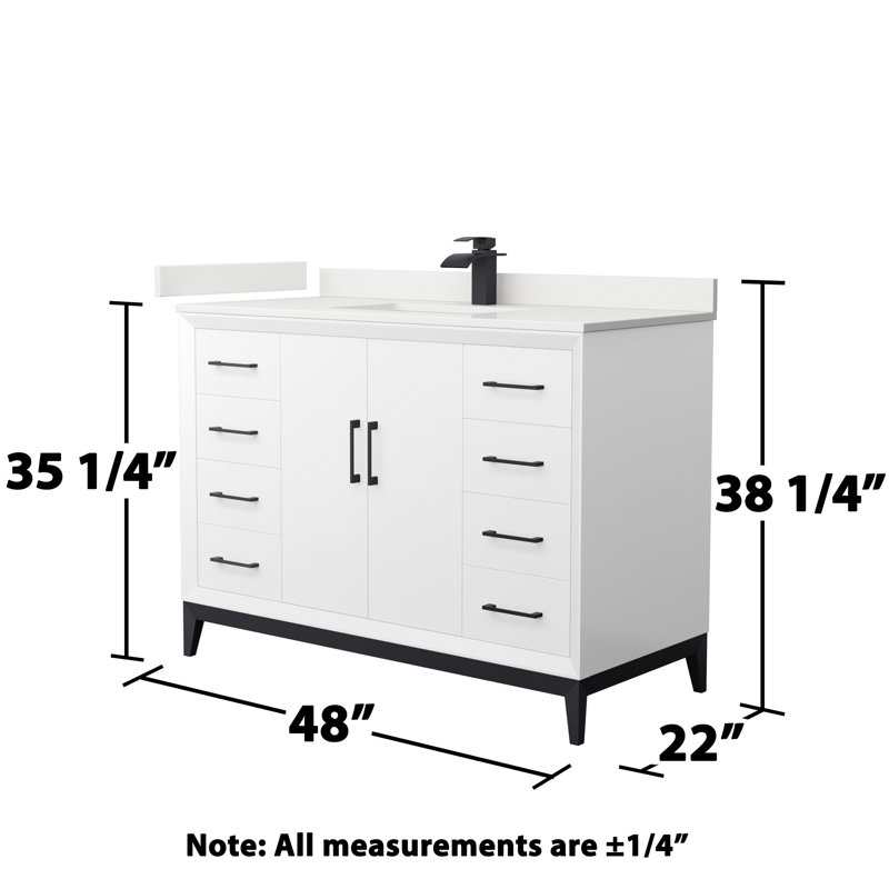 Amici Free Standing Single Bathroom Vanity with Top, Giotto Quartz, 48", Satin Bronze