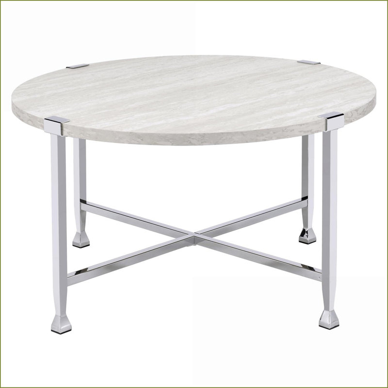 Table basse industrielle ronde en chêne blanc et chrome pour le salon - Maximiser la surface