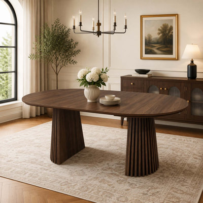 Flexible Extendable Dining Table with Oval Design and Slatted Legs