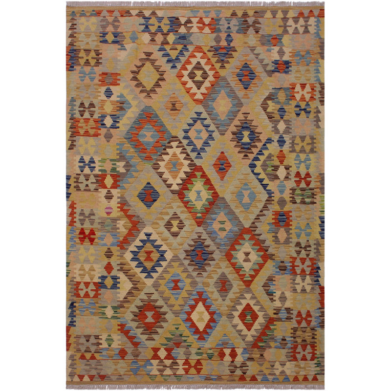 Tapis brun / orange en laine fabriqué à la main 4 pi 8 po x 6 pi 8 po Madee