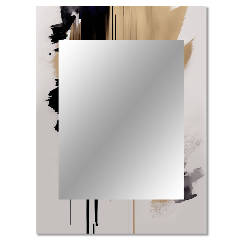 Black, White And Gold Expression III - Abstract Unique Wall Mirror Decor, Black Large Mirror, Printed Metal Art, 40" x 30"