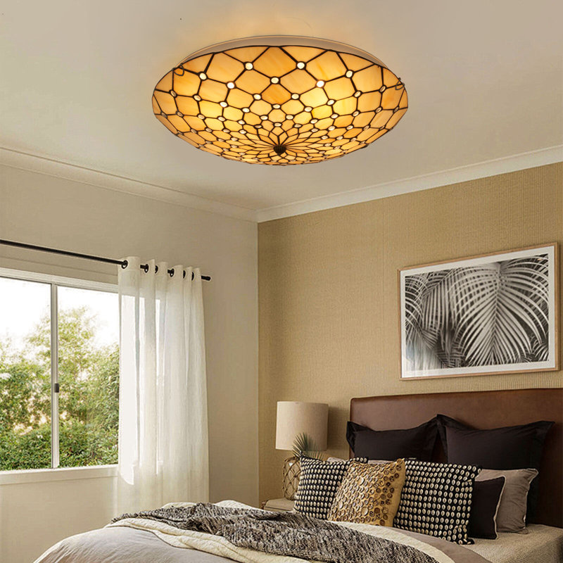Elegant 4-light 20" Tiffany Stained Glass Flush Mount Ceiling Light