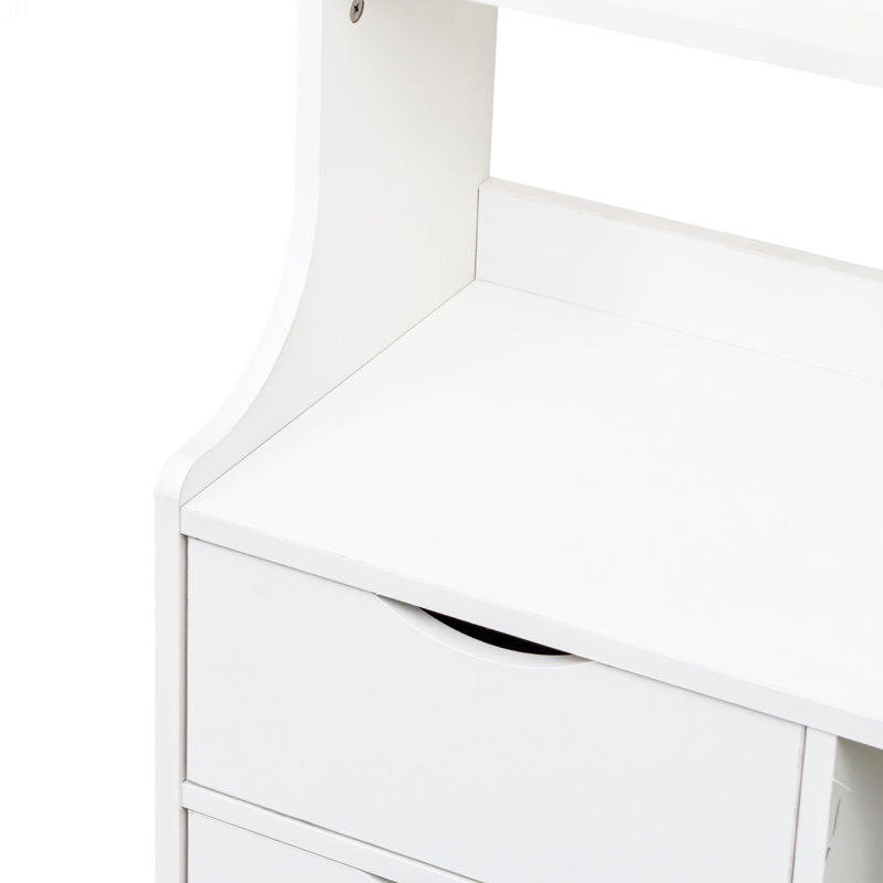 Table de chevet avec bibliothèque, table de chevet avec 2 tiroirs de rangement pour la chambre à coucher, Blanc