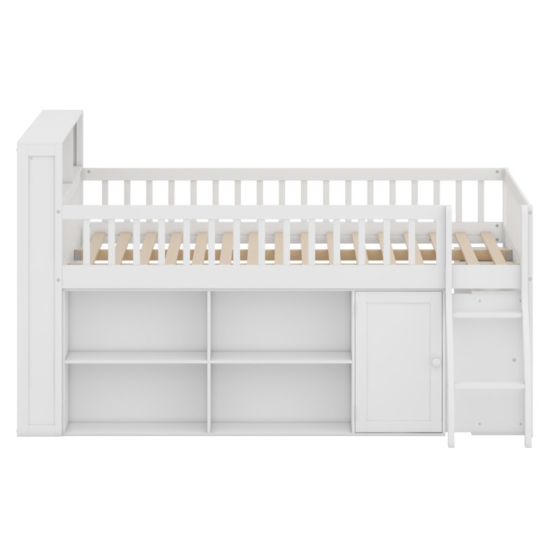 Space-Saving Loft Bed Featuring Built-In Storage Compartments and Ambient LED Headboard Lighting, White