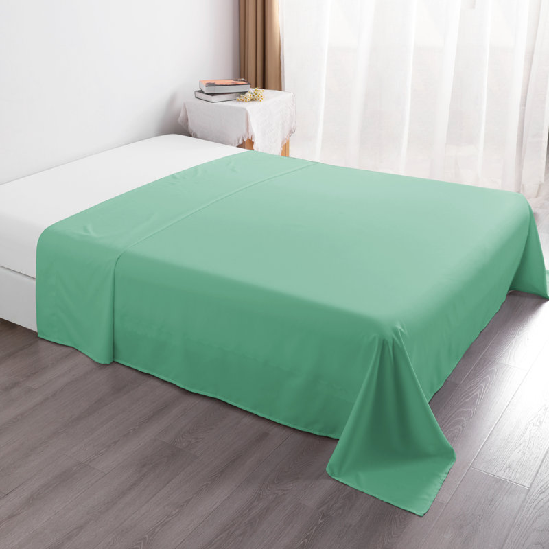 Drap plat en microfibre , Bleu-vert, Drap plat de taille double