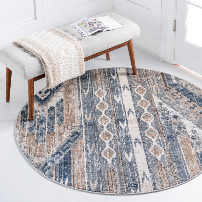 Tapis bleu marine / ivoire Josephus, Rond 3 pi 1 po
