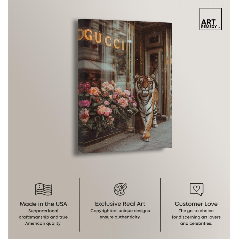 Large Tiger Canvas Wall Art with Floral Design