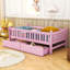 Lit plateforme simple en bois avec deux tiroirs et lattes-382896079