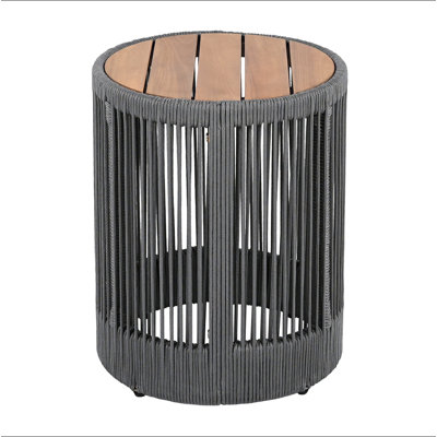 Outdoor Rattan Rope & Acacia Wood Side Table - Patio Balcony Furniture For Garden, Yard, Balcony - Weather Resistant