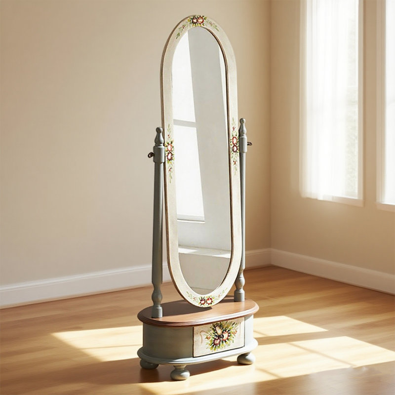 American-Style Vintage Painted Full-Length Mirror With Drawers