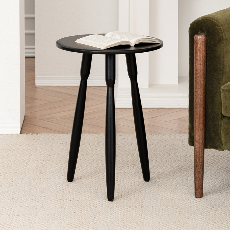 Amber Solid Wood Round Top End Table, Black