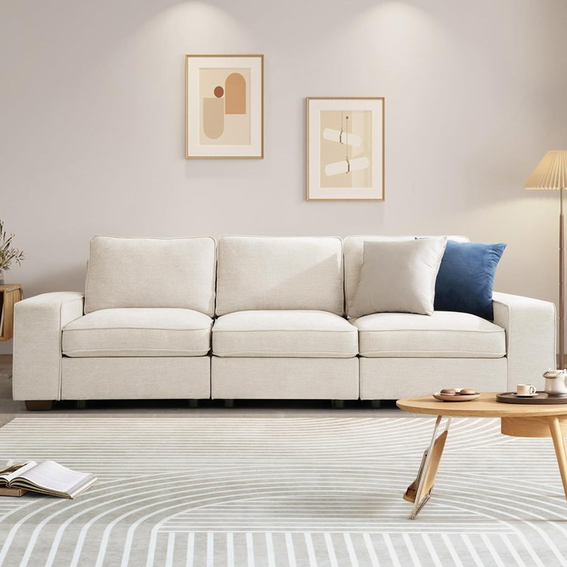 Canapé modulaire à accoudoirs carrés Ebern Designs Judeth, 3, Beige
