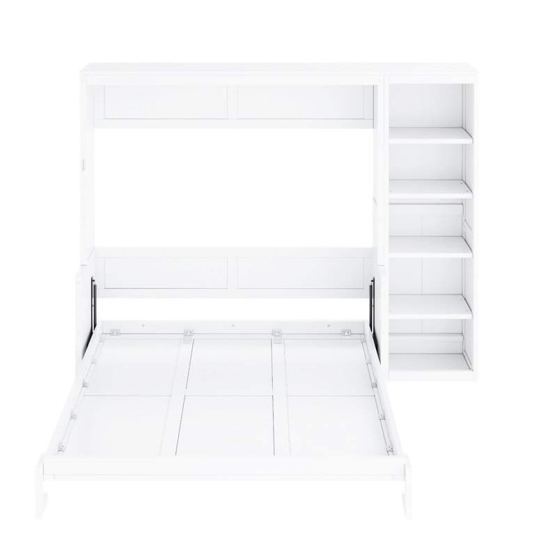 Lit double blanc avec bureau et rangement pour l'équipement de pêche, Blanc