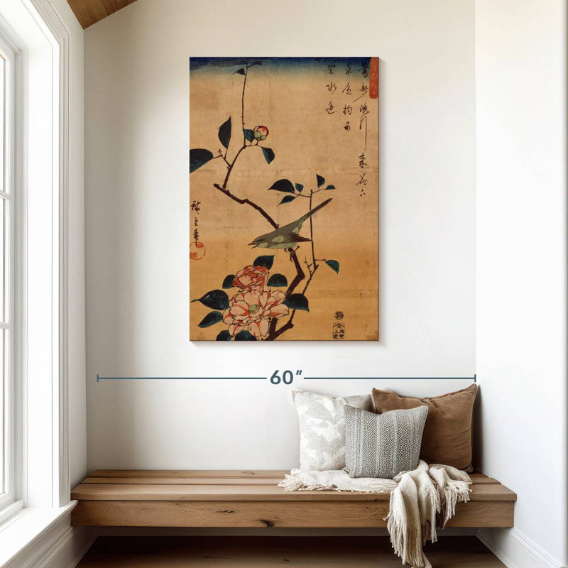 Brampt Ukiyo-E Camellia And Nightingale, 45" H x 30" W