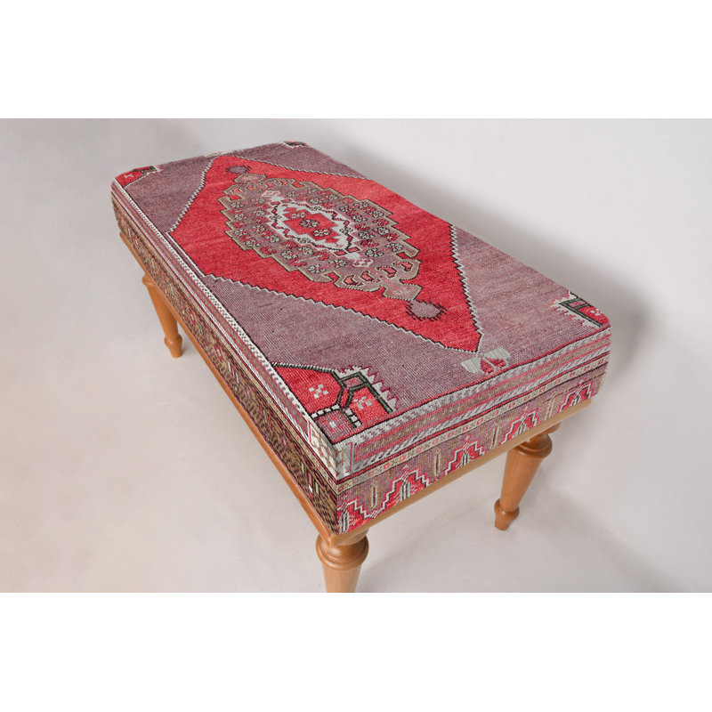 Cotton Upholstered Bench, Black, 45cm H x 120cm W x 45cm D