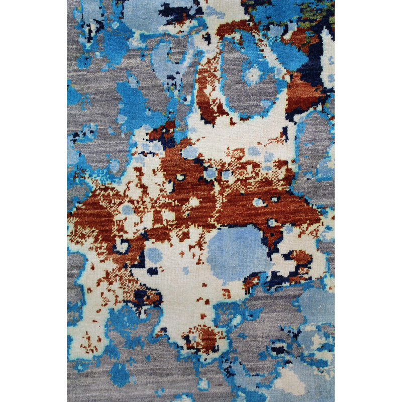 Collucci Abstract Area Rug in Gray/Turqouise/Silver/Beige, Rectangle 7'10" x 9'9"
