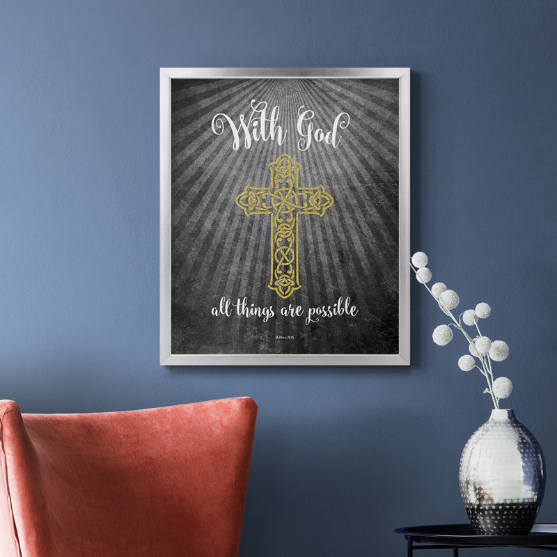 With God Premium - Toile encadrée de qualité supérieure - prête à être accrochée, Argent, H 24 po x l 20 po